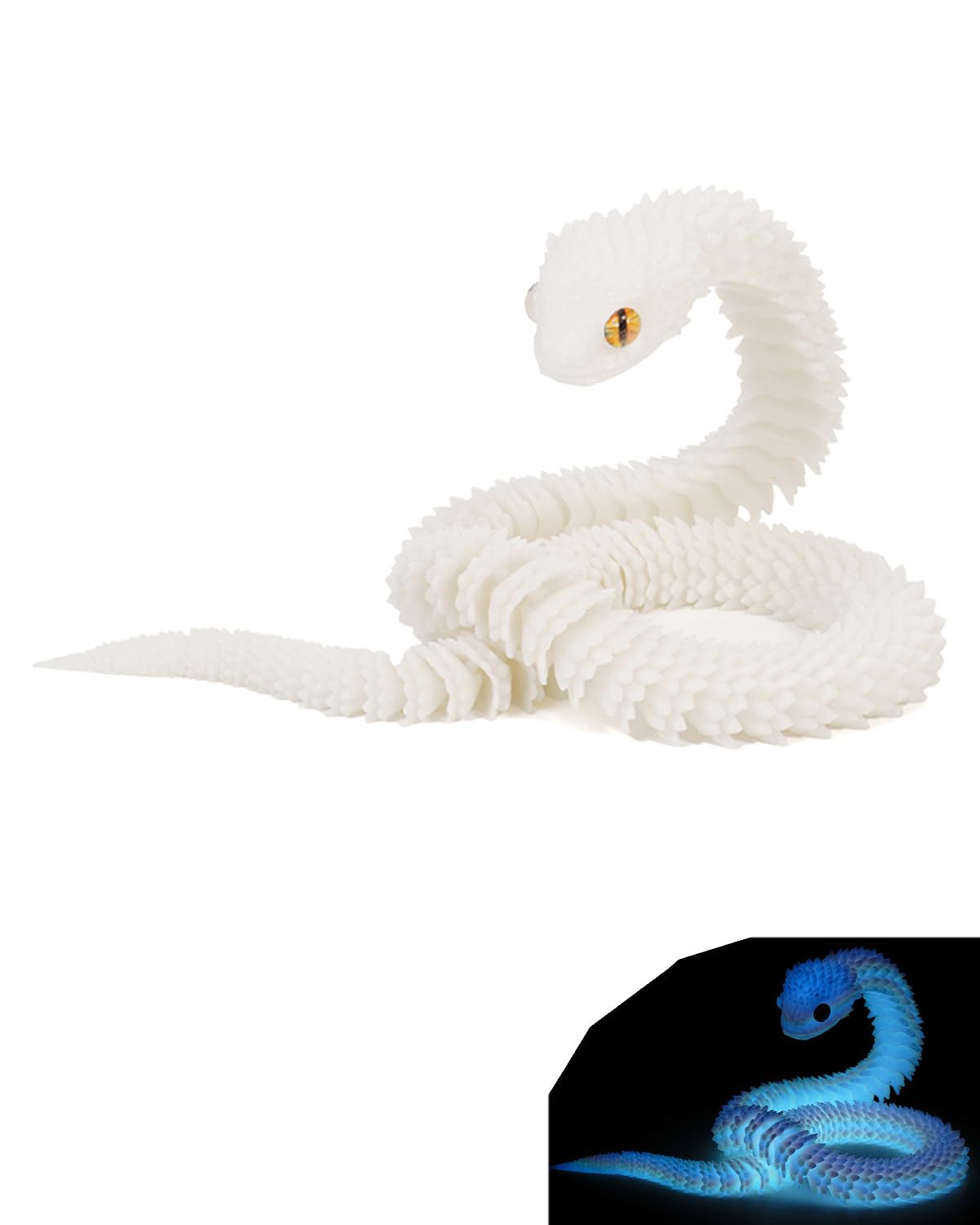 3D Printed Snake, 30cm Rainbow White 3D Printed Animals, Articulated 3D Snake Ornament for Adults Kids, Noctilucent 3D Printed Toys for Home Office Decor, Snake Fidget Toy Gifts-image-16