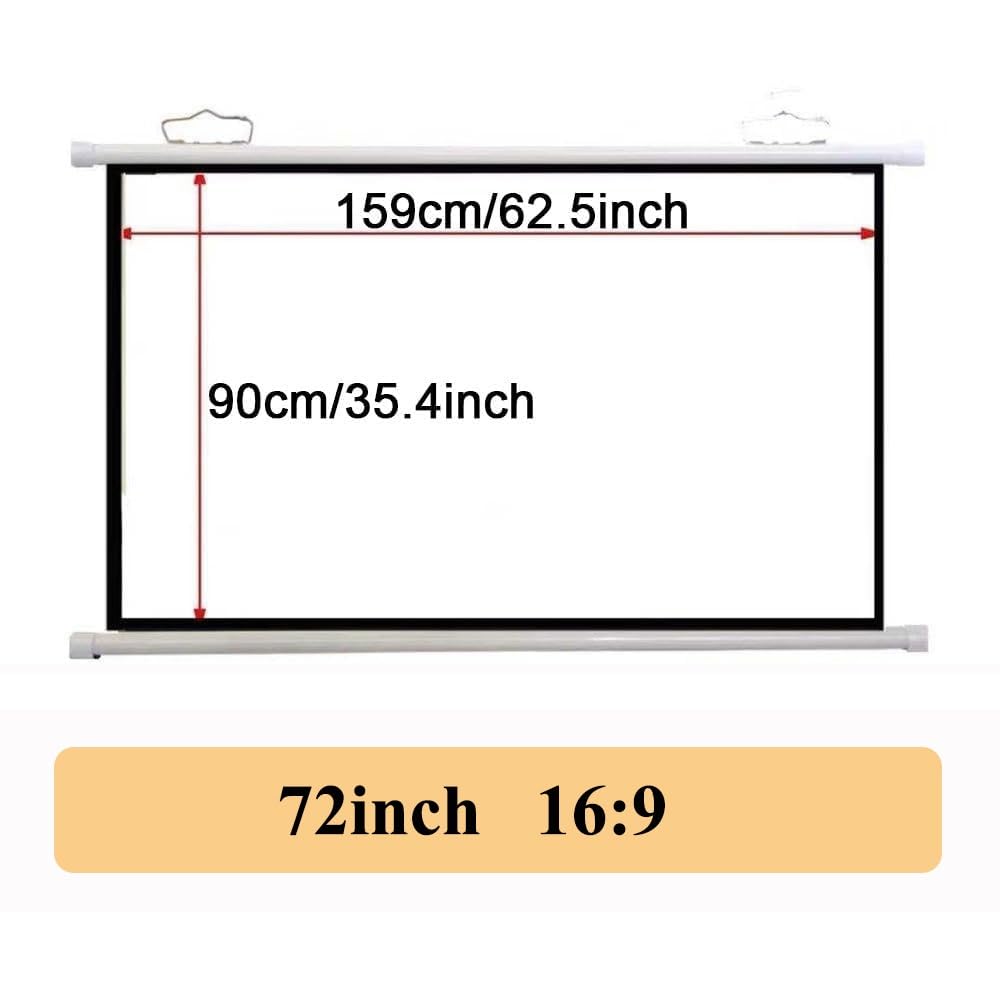 30 40 50 60 72 Pulgadas HD Pantalla De Proyector Pantalla De Proyección Enrollable Manual para Cine En Casa, Pantalla De Cine De Oficina Pantalla Pequeña Retráctil Antiarrugas(72inch 16:9)