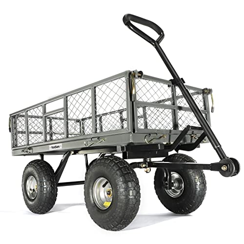 Yardsam Dump Garden Carts, 800 Capacity Heavy Duty Steel Dumping Utility Garden Carts And Wagons With Removable Sides, Pullable Handles, 10In All-Terrain Wheels, For Garden Lawn Yard Farm, Gray #TOP7