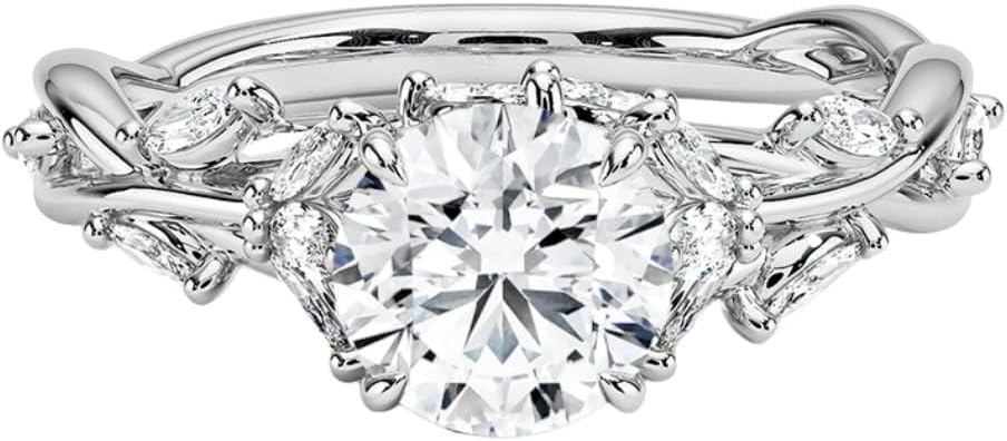 1–2 Carat IGI Certified Lab Grown Diamond Engagement Ring 10K 14K 18K Gold & 925 Sterling Silver Leaf Style Ring (E-F Color, VVS1–VVS2 Clarity)