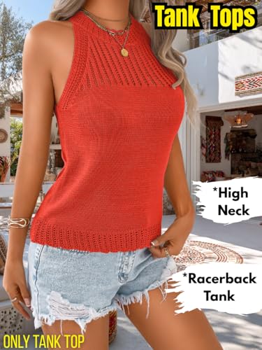 Image of ChiaoLezhee Women's Summer Knit Tank Tops, Racerback High Neck Lightweight Sweater Vest, Dressy Casual Outfits