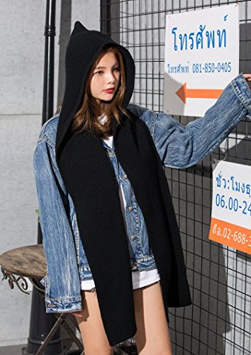 Chicone Women's Knit Hooded Scarf Headscarf Neckwarmer Hoodie Hat Scarf Set4