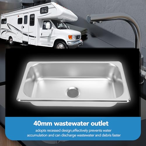 Stainless Steel Bar Sink - Rectangular Single Bowl with 40mm Sewer Outlet, Embedded Hand Wash Basin for Boat Caravan, Yachts - Image 3