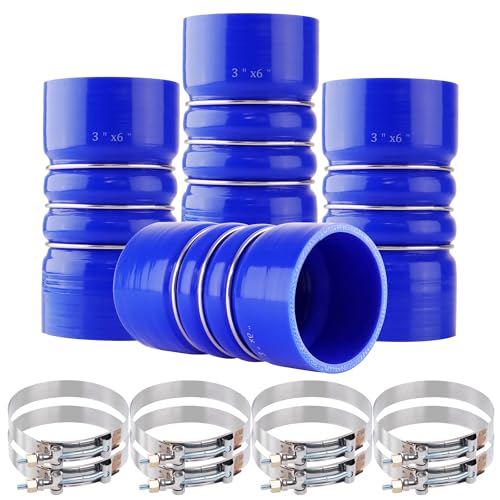 Ailbiuko 3" X 6" Silicone Charge Air Cooler Hump Hose for Semi Trucks with T-Bolt Clamps Set, 3 inch ID Turbo, Air Intake and Intercooler CAC Hose Kit,4PCS Blue