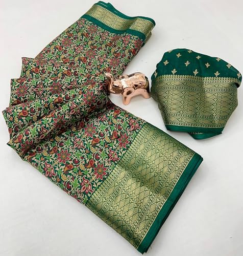Image of Kashmiri Print Tussar Silk Saree for Women with Unstitched Blouse Piece for All Occasions