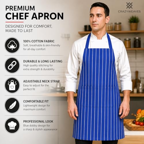 Image of 100% Cotton Cooking kitchen Apron for Women and Men chef apron With adjustable neckstrap and ties with center pocket with strong and durable cotton apron