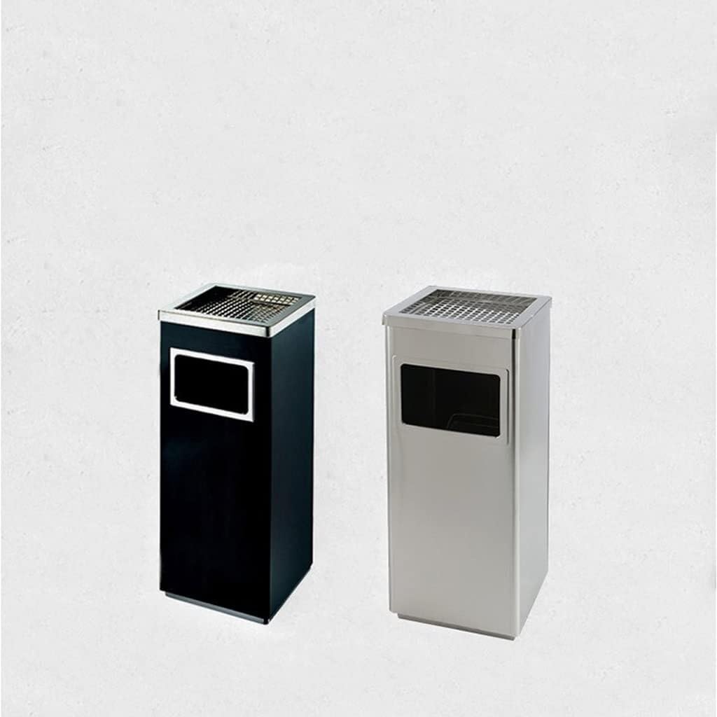 Stainless Steel Square Trash Can with Ashtray, Vertical Ashtray Trash Bin for Hotel & Lobby