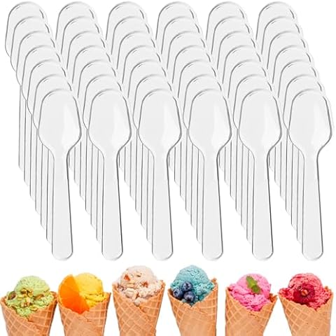 500 Pcs Disposable Clear Plastic Mini Spoons Tasting Spoon Tiny for Jelly Pudding Yogurt Ice Cream Desert Cake Appetizer Party-3 Inch Cover