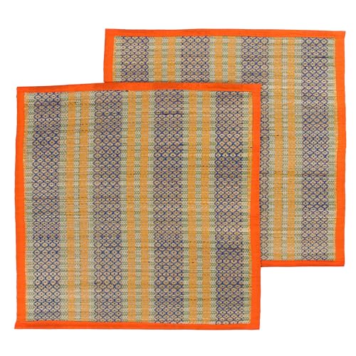Image of CRAFT OF INDIA Handmade Korai Pai Kusha Grass Pooja Aasan Sitting Floor Mats (1.5X1.5 ft (4pcs Combo)