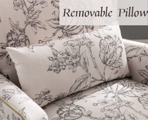 Shunzhi Linen Armchair Mid Century Modern Accent Chair Retro Upholstered Vintage Floral Side Chair Wood Comfy Reading Chair Farmhouse Oversize Chair For Living Room/Bedroom/Apartment, Beige #TOP4