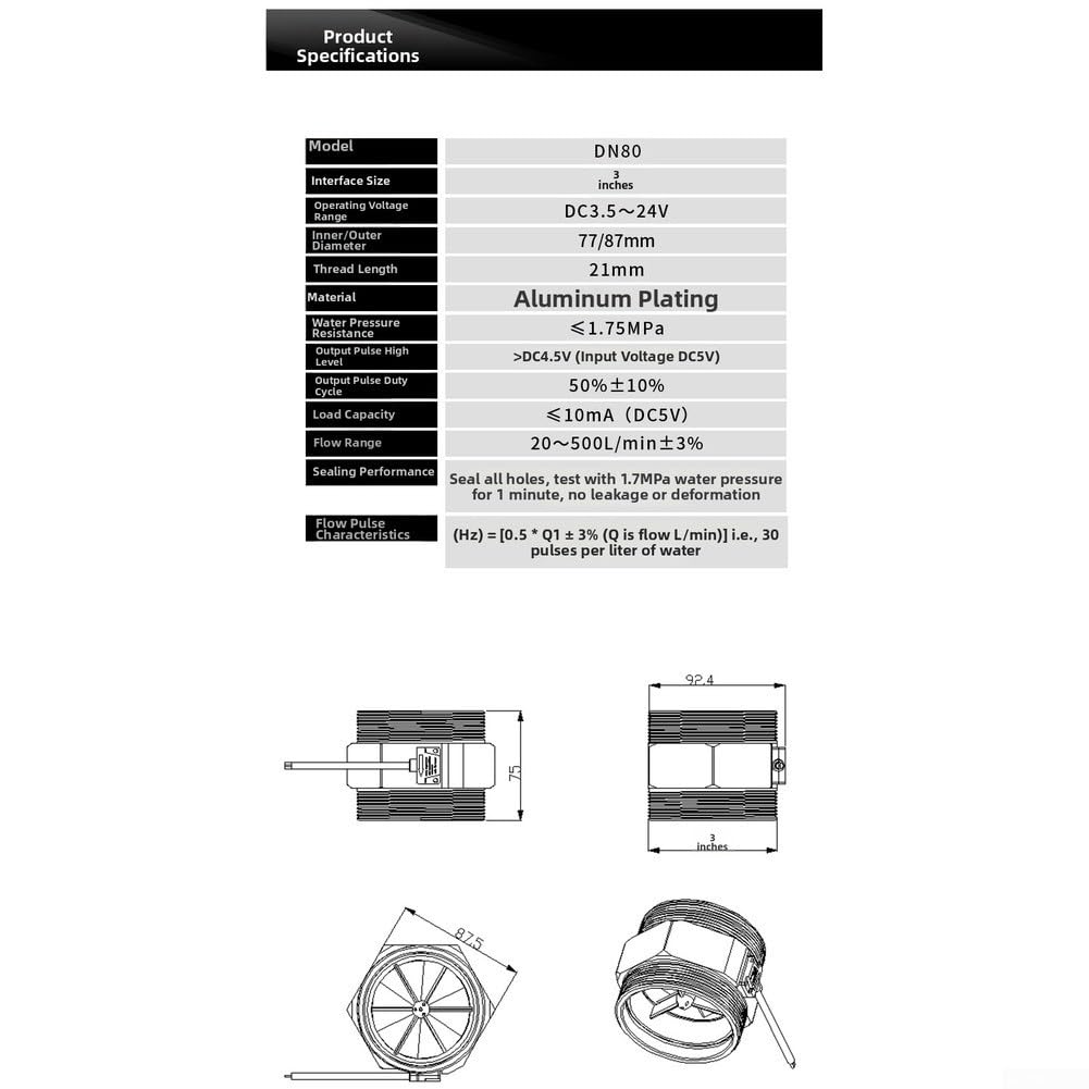 DN80 Sensor de flujo de agua de 3 pulgadas con mecanismo de turbina para recopilación precisa de datos de flujo para instalaciones de tratamiento de agua de riego