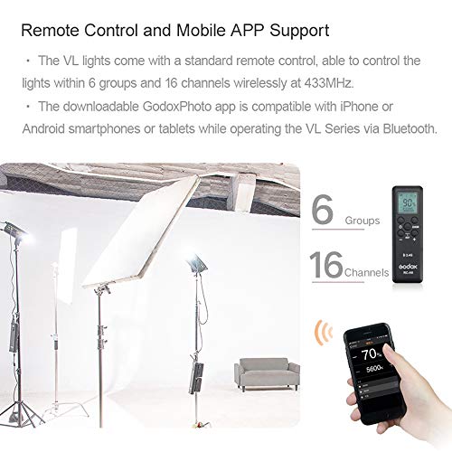 Godox VL200 LED Videoleuchte, 200W LED-Dauerlicht mit Fernbedienung APP, CRI 96, TLCI 95, mit Bowens Mount, für Kinder… – Bild 7