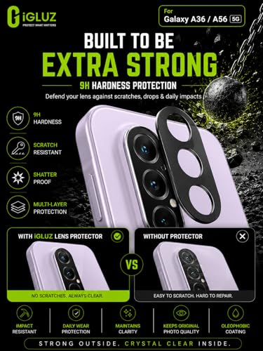Image of iGluz Compatible with Samsung Galaxy A36 / A56 Camera Lens Protector (1 Pack) | Premium 9H Tempered Glass Camera Guard | Ultra Clear HD | Scratch Resistant | Bubble Free Easy Installation | Case Friendly Fit