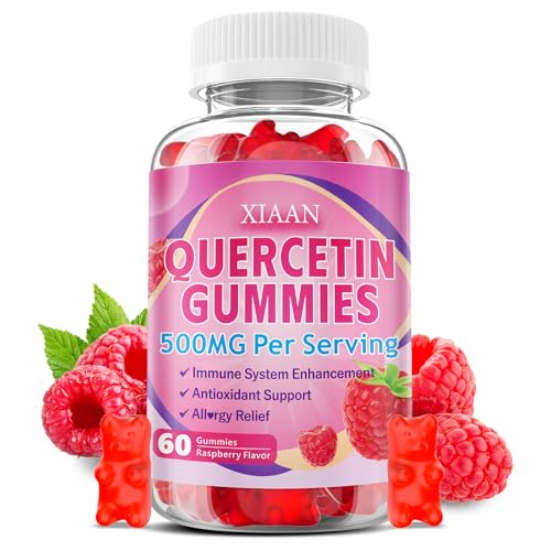 XIAAN Quercetin Gummies 500mg for Kids & Adults Organic Quercetin Supplements with Bromelain Zinc Vitamin C and D3 Support Antioxidant & Immune System Health Raspberry Flavor 60 Count