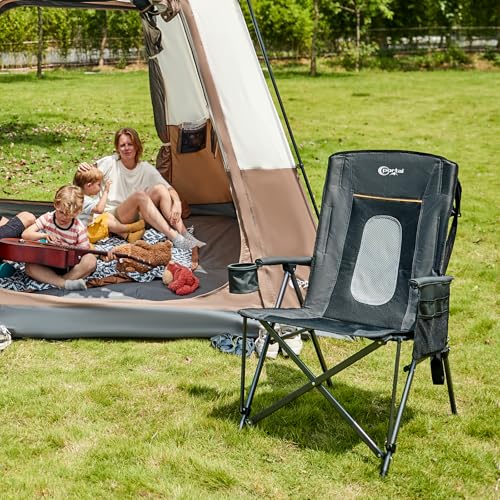 Oversized Folding Camping Chair for Adults: High Back, Portable, with Cup Holder
