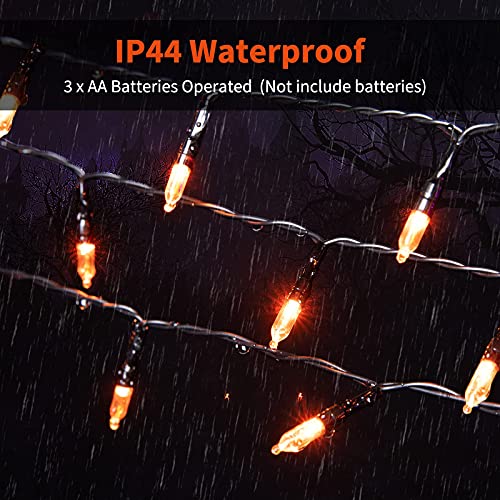 Image of Halloween Orange String Lights Decorations,2 Pack 17.8 Feet 50 LED Battery Operated Mini String Lights with 8 Modes Waterproof for Outdoor Indoor Patio Xmas Tree Holiday Party Christmas Show