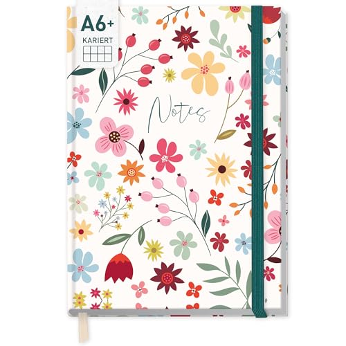 paper&you® Notizbuch kariert A6 + mit Gummiband 'Wild Flower'