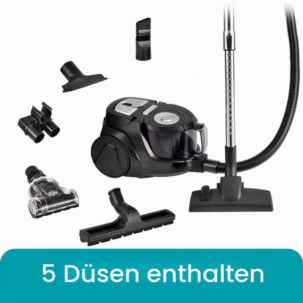 Venga! Kräftiger Zyklon-Sauger, ohne Beutel, mit 5 Zubehörteilen incl. spezieller Bürste für Tierhaare und HEPA LuftFilter, 700 W, Schwarz/Silber, VG VC 3300