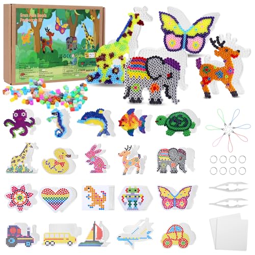 Mardo Lot de 20 Plaques de Perles à Repasser, Transparentes en Plastique de 5 mm, avec Cartes Colorées, Papier à Repasser, Pinces, Cordes de Suspension,...