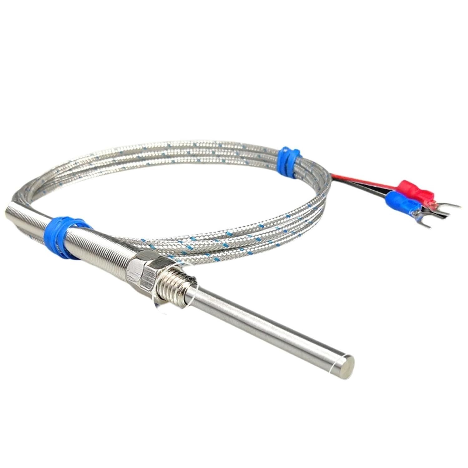 WRNT-187 K Type Threaded Probe Thermocouple Temperature Sensor Metal Shielded Cable Stainless Steel 1Pcs(5-70mm-2m)