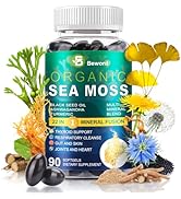 BEWORD Organic Sea Moss Softgels, 90 Capsules - with Irish Sea Moss, Vitamin C, D3, Black Seed Oi...