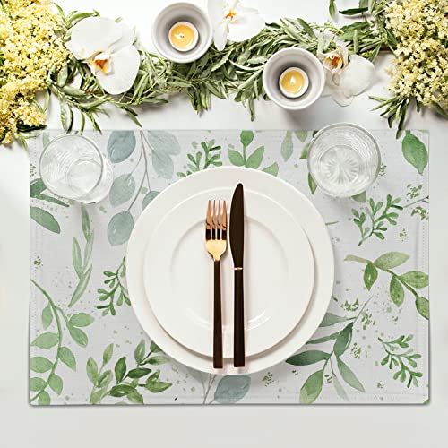 Giwawa Leaf Spring Placemats Set Of 4 Sage Green Eucalyptus Leaves Linen Non Slip Place Mat Watercolor Summer Botanical Rustic Farmhouse Kitchen Decorations 12X18 Inch For Home Dining Table Party #TOP2