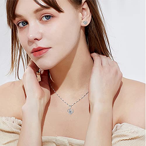 Gulicx Silver Jewelry Set For Women, 925 Sterling Silver Stud Earrings, Silver Love Heart Pendant Necklace With White Cubic Zirconia Gift For Girlfriend Mother Mom, Best Valentines-Day Gift For Her #TOP5