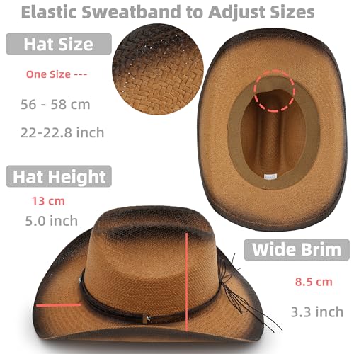 Image of Cowboy Hat for Women, Western Cowgirl Hat, Classic Straw Cattleman Cowboy Hat