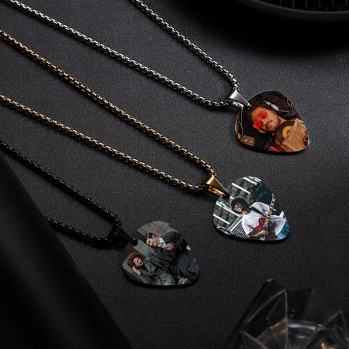 MunkiMix Collier Médiator de Guitare Personnalisé pour Homme Femme Charme Cool Rocher Style Gravé avec Texte/Photo Pendentif de Guitare en Acier Inoxydable Cadeaux pour les Amateurs de Musique (A2) – vue 4