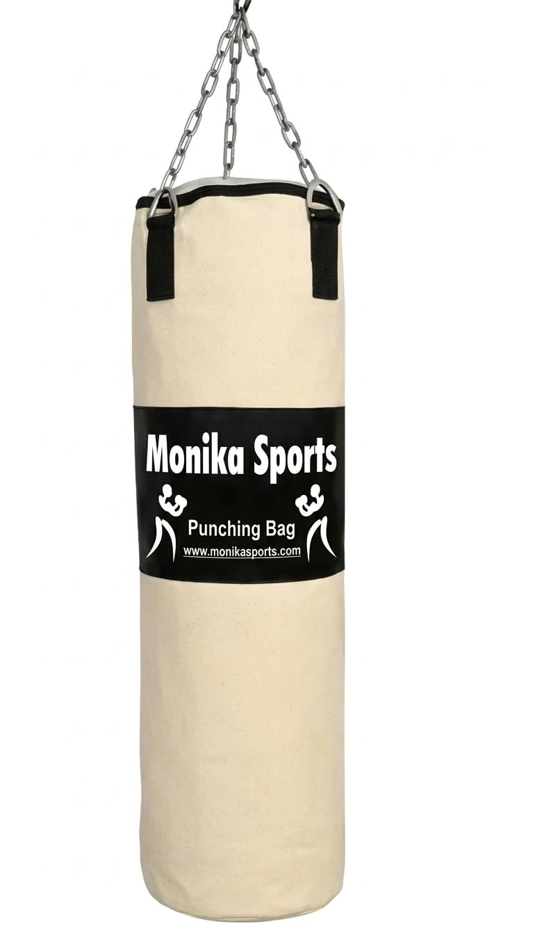 Monika Sports White Black Unfilled Extra Heavy Canvas Punching Bag with Chain (3Ft)-image-45