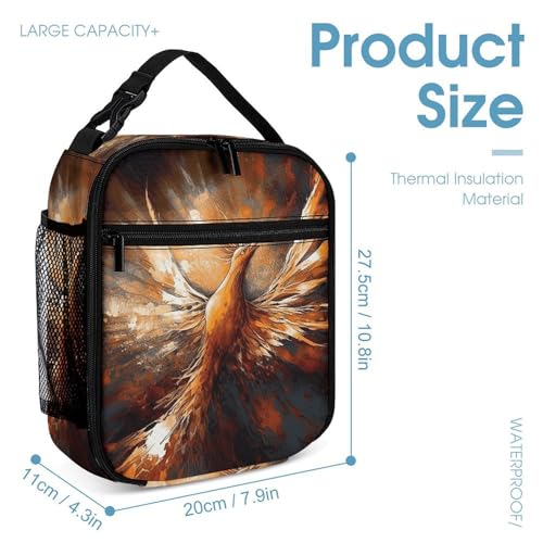 Abstract Phoenix Backpack Set 3 Piece, Durable Backpack Insulated Lunch Bag Portable Pencil Case for Men Women4