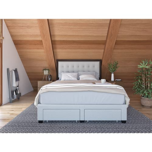 Dg Casa Soloman Upholstered Panel Bed Frame With Storage Drawers And Square Tufted Wood Trim Headboard-King Size In Beige Fabric #TOP2