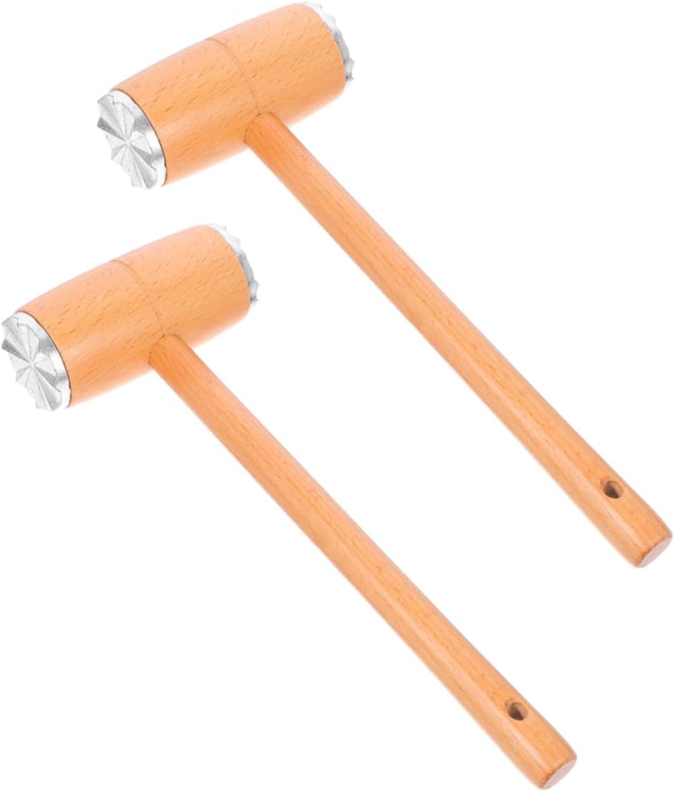 Dual-sided Meat Tenderizer Hammer 2pcs Wooden Kitchen Mallet for Steak Beef Chicken Pounder with Beech Wood Handle Meat Flattening and Tenderizing Tool
