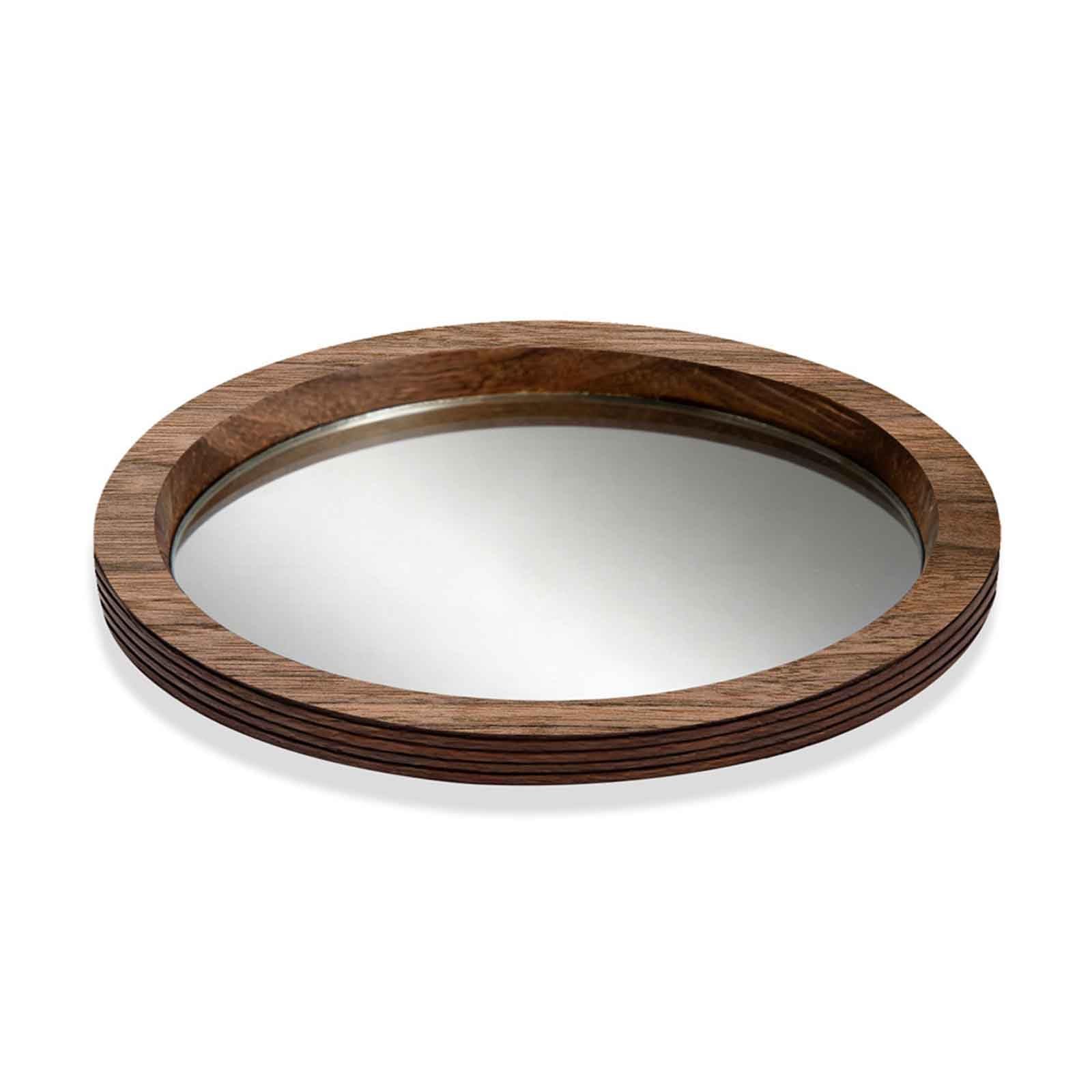 Adfltfc A Round Natural Wood Serving Tray With Mirror, Rustic Wooden Tray For The Coffee Table, Dining Table, Or Ny Table Top(A)