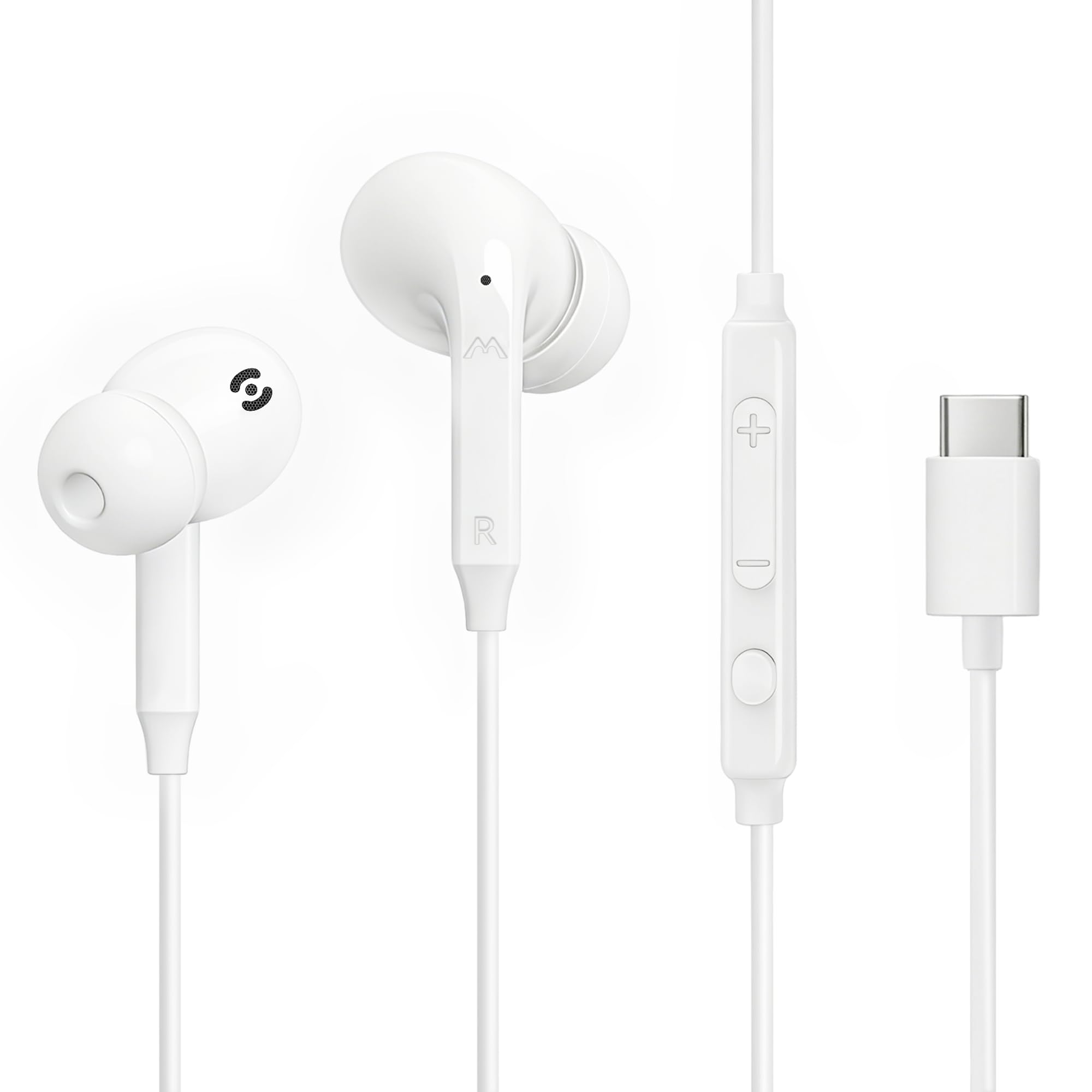 MAS CARNEY Słuchawki douszne przewodowe USB C do iPhone 17e 17 16 15 Pro Max USB C słuchawki douszne przewodowe słuchawki typu C do Apple iPhone 17 Pro Max 17Pro Air 16e 16 Plus 16Pro 15Plus 15Pro