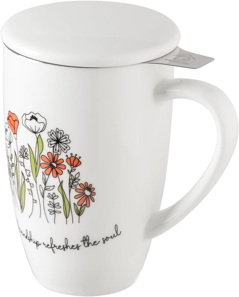 Sweejar Porcelain Tea Infuser Mug with Lid, 16 oz Teacup with Strainers for Loose Leaf Tea, Microwave and Dishwasher Safe Coffee Mug(Wild Meadow)