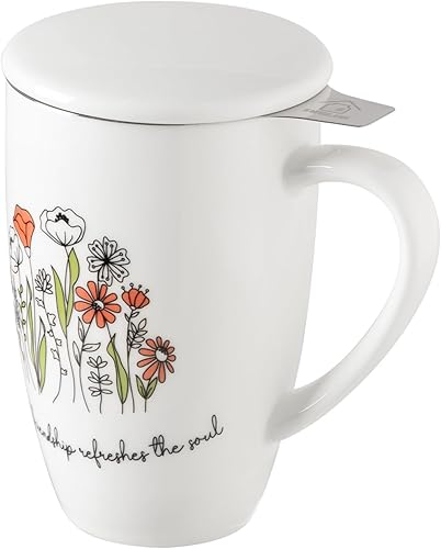 Miniatura 56 de Sweejar Taza de té de porcelana con infusor y tapa, tetera con filtro, máquina de té para hojas sueltas, 16 onzas líquidas para té, café, leche