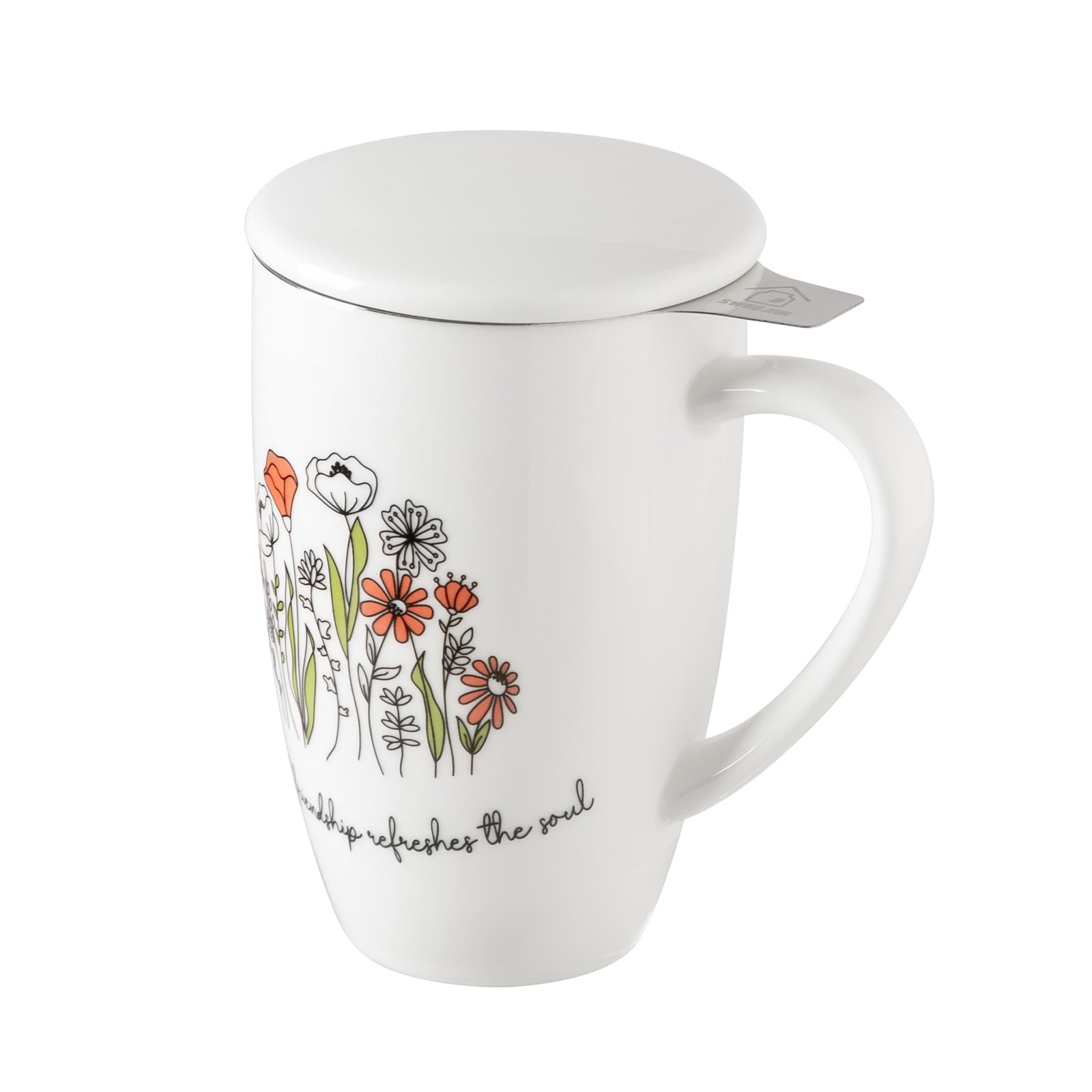 Sweejar Porcelain Tea Infuser Mug with Lid, 16 oz Teacup with Strainers for Loose Leaf Tea, Microwave and Dishwasher Safe Coffee Mug(Wild Meadow)