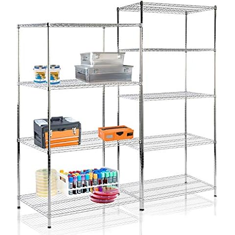 Floordirekt Himalaya Heavy Duty Metal Shelf (150 kg Load Per Shelf) Boltless Mesh Shelving Unit Multifunctional Storage System Chrome-Plated Wire Racking (90 x 45 x 160 cm, 4 Shelves) Cover