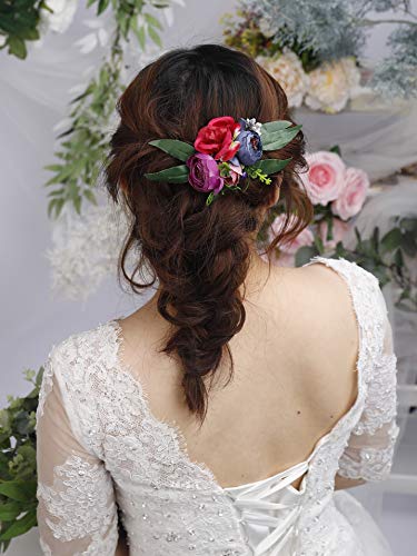 Kercisbeauty Bridal Red Rose Hair Combs Boho Floral Barrette Leaf Garden Wedding Hair Clip For Women Bridal Floral Headpiece (A Midsummer Night's Dream) #TOP2