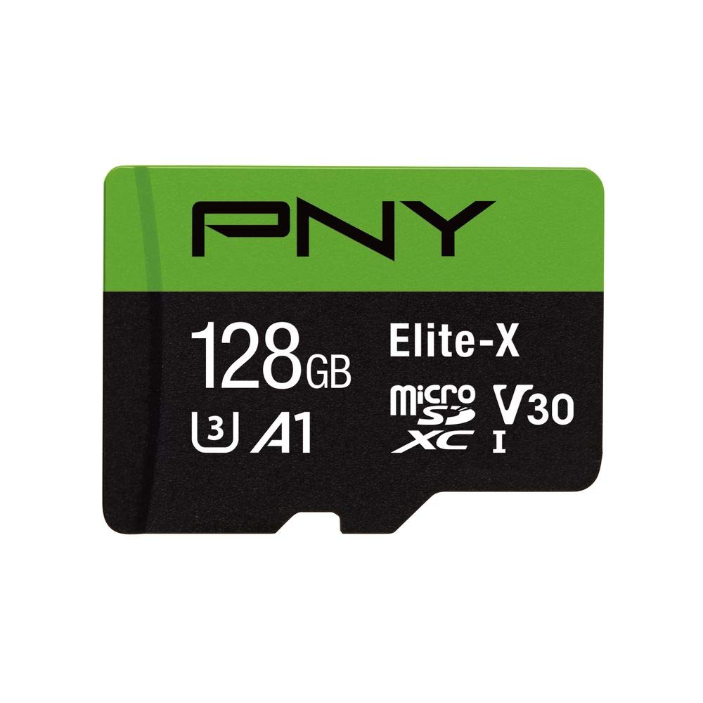 PNY Elite-X 128GB microSDXC Memory Card + SD Adaptor, Class 10 UHS-I, U3, A1 App Performance, V30 for 4K Video, Read Speed up to 100MB/s