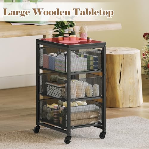 Image of Under Desk Storage Cart with Lockable Wheels, 3-Drawer Rolling Storage Cart, Metal Utility Cart with Drawers for Art, Cart, Classroom, Office, Kitchen, Bedroom, Dorm Storage Under Bed