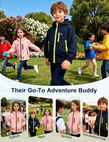 Image of Venzina Kids' Adventure-Ready Windproof Jacket Thermal-Insulated & Water-ResistantFixed Hood for Hiking, Camping, School