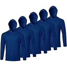 Facitisu Men Long Sleeve Tee Shirts with Hooded 5 Pack Athletic Pullover Dry Fit Sweatshirts Gym Hoodies