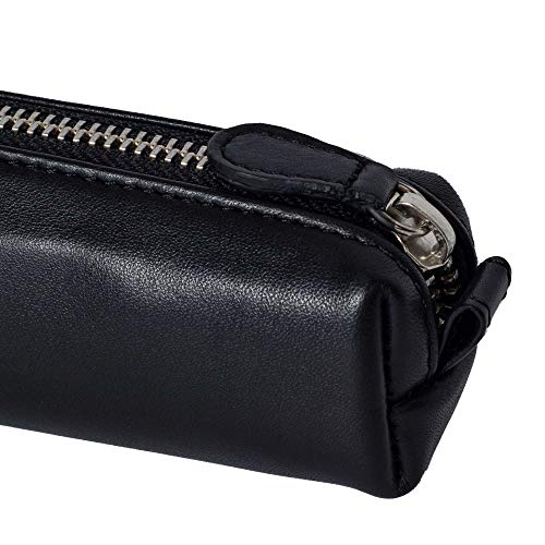 Image of DiLoro Leather Zippered Fountain Ballpoint Rollerball Pens and Pencils Case Holder Pouch Genuine Full Grain Soft Nappa Leather (Black)
