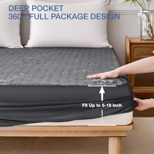Image of Full Waterproof Mattress Protector Washable Mattress Padded Cover Rayon Bamboo Fitted Full Size Bed Protection Noiseless Plastic Bed Pad Deep Pocket Up 18 inch Soft&Breathable