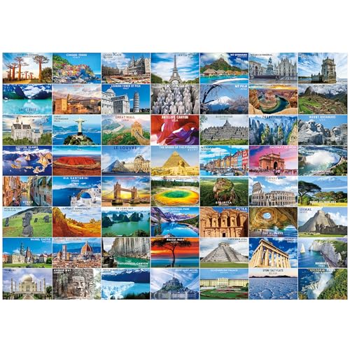 BenBenパズル 大人用 1000ピース 56の有名な世界の景観ランドマーク 旅行ポスター 風景 チャレンジングパズル 裏面に文字が入ったジグソーパズル