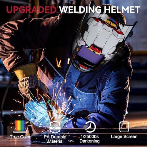 Image of ARCCAPTAIN Auto Darkening Welding Helmet, 3.94 inchX3.66 inch Large Viewing Screen True Color Welding Hood with 4 Arc Sensor Solar Powered, Wide Shade 4-5 /5-9 /9-13 Welding Mask (Mobile Fighter)