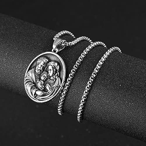 HZMAN Stainless Steel St Joseph/Mary/Jesus Necklace for Men Women Christian Medal Amulet Pendant Jewelry Gift2