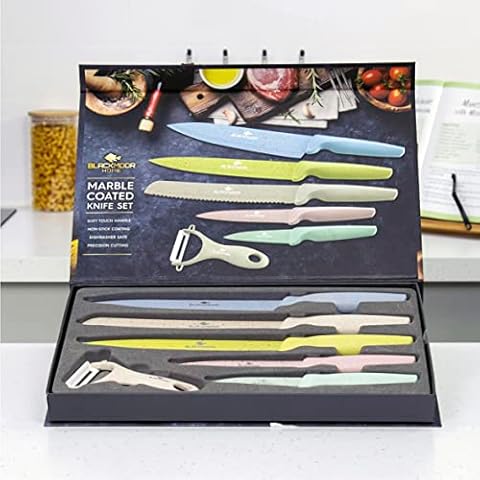 Blackmoor Home 69640 5 Piece Knife Set & Ceramic Peeler / Multi-Coloured Marble Coated Stainless Steel / Easy Clean / Modern & Stylish Kitchen Accessory Cover
